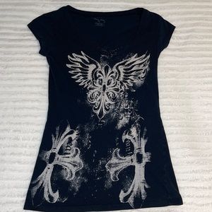 Black Graphic V-neck Tee womens/juniors